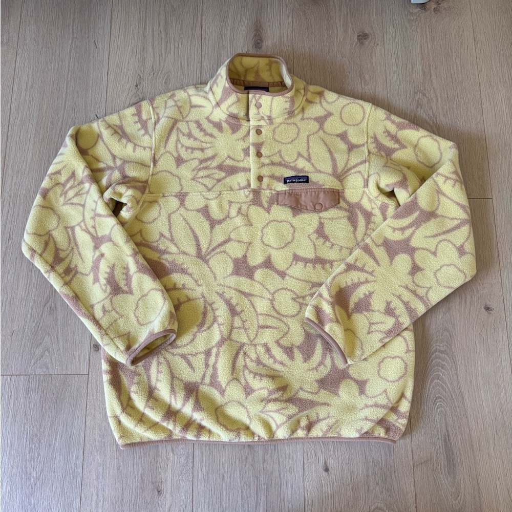 Patagonia Floral Yellow and Tan Fleece Pullover